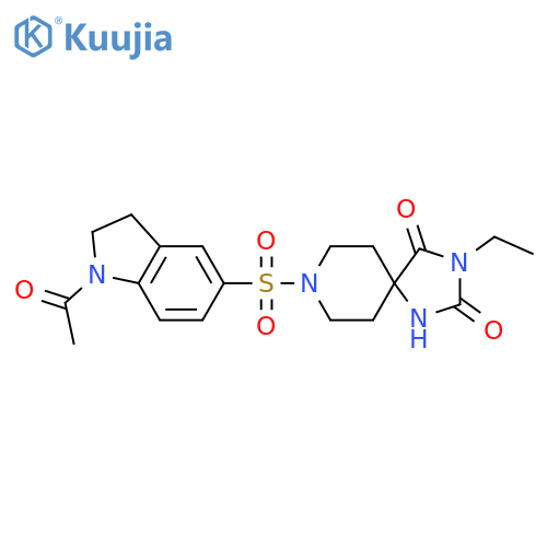 8-(1-acetyl-2,3-dihydro-1H-indol-5-yl)sulfonyl-3-ethyl-1,3,8-triazaspiro4.5decane-2,4-dione structure