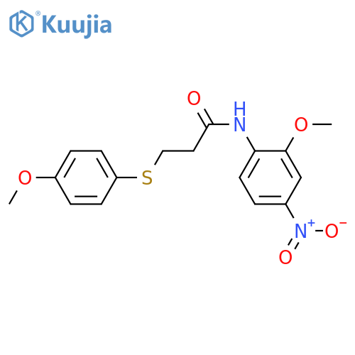 N-(2-methoxy-4-nitrophenyl)-3-(4-methoxyphenyl)sulfanylpropanamide structure