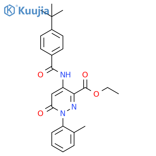 ethyl 4-(4-tert-butylbenzamido)-1-(2-methylphenyl)-6-oxo-1,6-dihydropyridazine-3-carboxylate structure