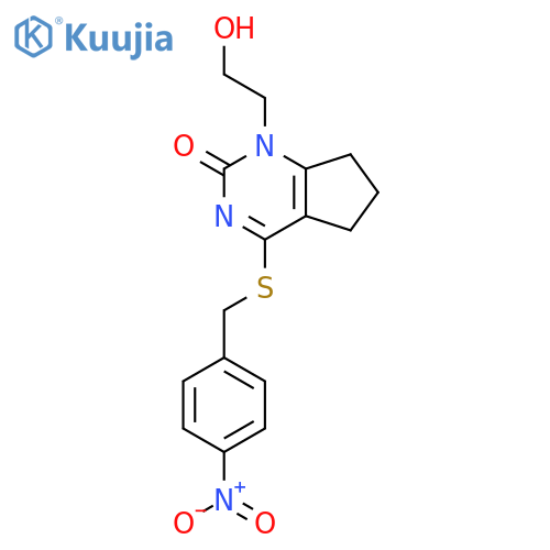 1-(2-hydroxyethyl)-4-{(4-nitrophenyl)methylsulfanyl}-1H,2H,5H,6H,7H-cyclopentadpyrimidin-2-one structure