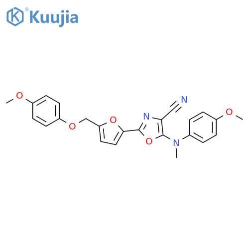 2-{5-(4-methoxyphenoxy)methylfuran-2-yl}-5-{(4-methoxyphenyl)methylamino}-1,3-oxazole-4-carbonitrile structure