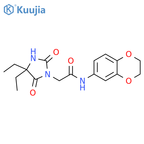 2-(4,4-diethyl-2,5-dioxoimidazolidin-1-yl)-N-(2,3-dihydro-1,4-benzodioxin-6-yl)acetamide structure
