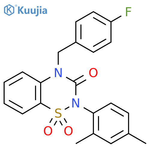 2-(2,4-dimethylphenyl)-4-(4-fluorophenyl)methyl-3,4-dihydro-2H-1lambda6,2,4-benzothiadiazine-1,1,3-trione structure
