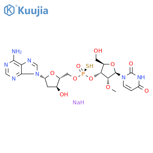 sodium O-(((2R,3S,5R)-5-(6-amino-9H-purin-9-yl)-3-hydroxytetrahydrofuran-2-yl)methyl) O-((2R,3R,4R,5R)-5-(2,4-dioxo-3,4-dihydropyrimidin-1(2H)-yl)-2-(hydroxymethyl)-4-methoxytetrahydrofuran-3-yl) phosphorothioate structure
