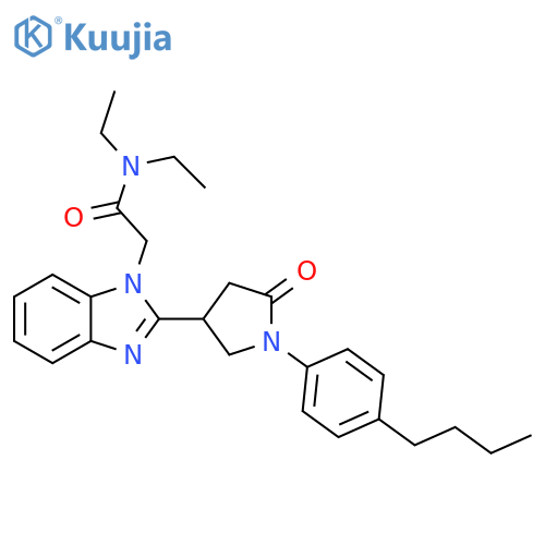 2-{2-1-(4-butylphenyl)-5-oxopyrrolidin-3-yl-1H-1,3-benzodiazol-1-yl}-N,N-diethylacetamide structure