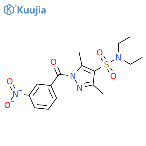 N,N-diethyl-3,5-dimethyl-1-(3-nitrobenzoyl)-1H-pyrazole-4-sulfonamide structure