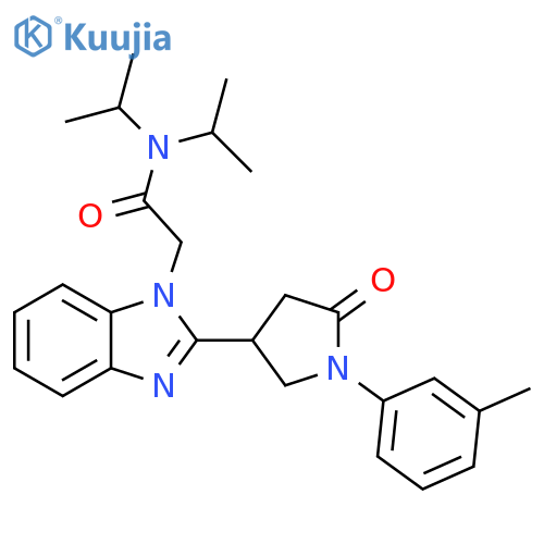 2-{2-1-(3-methylphenyl)-5-oxopyrrolidin-3-yl-1H-1,3-benzodiazol-1-yl}-N,N-bis(propan-2-yl)acetamide structure