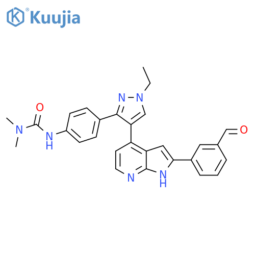 Urea, N'-[4-[1-ethyl-4-[2-(3-formylphenyl)-1H-pyrrolo[2,3-b]pyridin-4-yl]-1H-pyrazol-3-yl]phenyl]-N,N-dimethyl- structure
