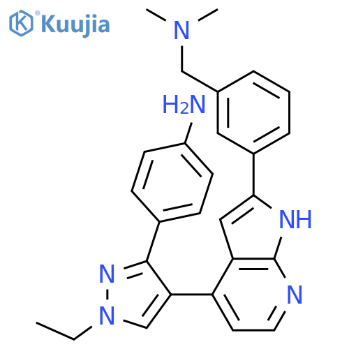 4-[4-[2-[3-[(Dimethylamino)methyl]phenyl]-1H-pyrrolo[2,3-b]pyridin-4-yl]-1-ethylpyrazol-3-yl]aniline structure
