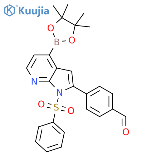 4-[1-(benzenesulfonyl)-4-(4,4,5,5-tetramethyl-1,3,2-dioxaborolan-2-yl)pyrrolo[2,3-b]pyridin-2-yl]benzaldehyde structure