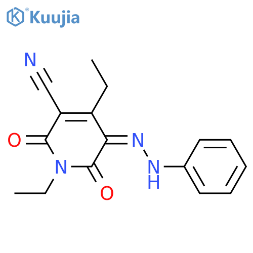 3-Pyridinecarbonitrile,  1,4-diethyl-1,2,5,6-tetrahydro-2,6-dioxo-5-(2-phenylhydrazinylidene)- structure