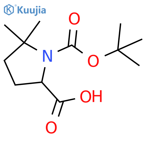(S)-1-(tert-butoxycarbonyl)-5,5-dimethylpyrrolidine-2-carboxylic acid structure