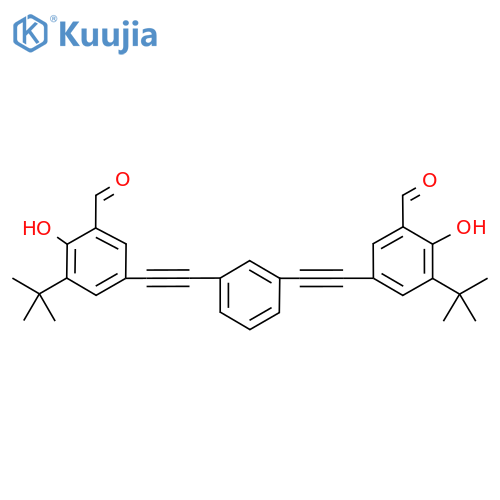5,5'-(1,3-Phenylenebis(ethyne-2,1-diyl))bis(3-(tert-butyl)-2-hydroxybenzaldehyde) structure