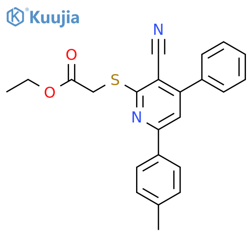 (3-Cyano-4-phenyl-6-p-tolyl-pyridin-2-ylsulfanyl)-acetic acid ethyl ester structure