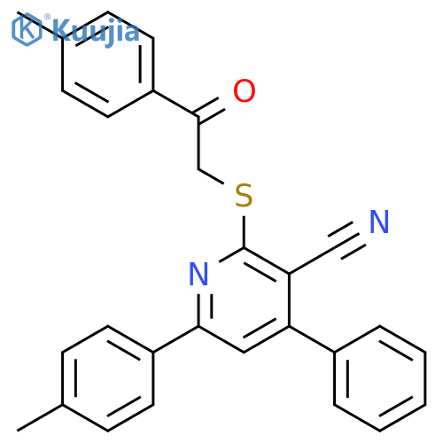 2-(2-Oxo-2-p-tolyl-ethylsulfanyl)-4-phenyl-6-p-tolyl-nicotinonitrile structure
