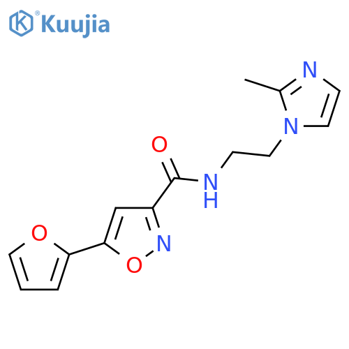 5-(furan-2-yl)-N-(2-(2-methyl-1H-imidazol-1-yl)ethyl)isoxazole-3-carboxamide structure