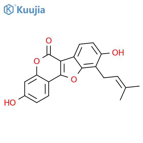 6H-Benzofuro[3,2-c][1]benzopyran-6-one, 3,9-dihydroxy-10-(3-methyl-2-buten-1-yl)- structure