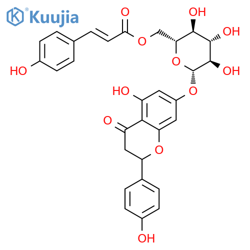 5-hydroxy-2-(4-hydroxyphenyl)-4-oxo-3,4-dihydro-2H-chromen-7-yl 6-O-[(2E)-3-(4-hydroxyphenyl)prop-2-enoyl]-beta-D-glucopyranoside structure