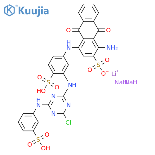 2-Anthracenesulfonicacid,1-amino-4-[[3-[[4-chloro-6-[(3-sulfophenyl)amino]-1,3,5-triazin-2-yl]amino]-4-sulfophenyl]amino]-9,10-dihydro-9,10-dioxo-,lithium sodium salt (1:1:2) structure
