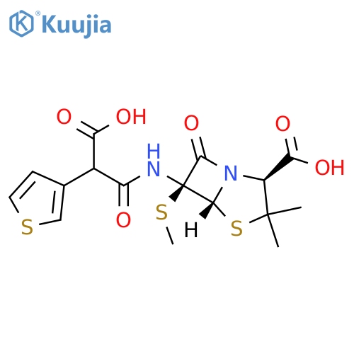 4-Thia-1-azabicyclo[3.2.0]heptane-2-carboxylic acid, 6-[(carboxy-3-thienylacetyl)amino]-3,3-dimethyl-6-(methylthio)-7-oxo-, (2S,5R,6S)- (9CI) structure
