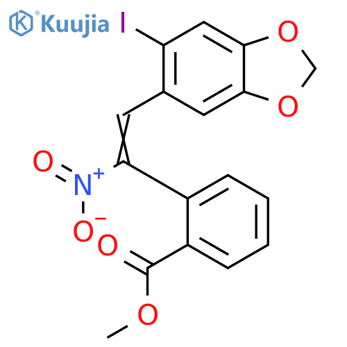 Benzoic acid, 2-[2-(6-iodo-1,3-benzodioxol-5-yl)-1-nitroethenyl]-, methylester structure