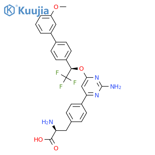 4-[2-Amino-6-[(1R)-2,2,2-trifluoro-1-(3'-methoxy[1,1'-biphenyl]-4-yl)ethoxy]-4-pyrimidinyl]-L-phenylalanine structure