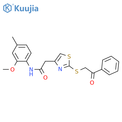 N-(2-methoxy-4-methylphenyl)-2-{2-(2-oxo-2-phenylethyl)sulfanyl-1,3-thiazol-4-yl}acetamide structure