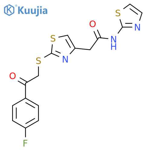 2-(2-{2-(4-fluorophenyl)-2-oxoethylsulfanyl}-1,3-thiazol-4-yl)-N-(1,3-thiazol-2-yl)acetamide structure