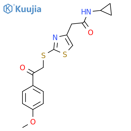 N-cyclopropyl-2-(2-{2-(4-methoxyphenyl)-2-oxoethylsulfanyl}-1,3-thiazol-4-yl)acetamide structure