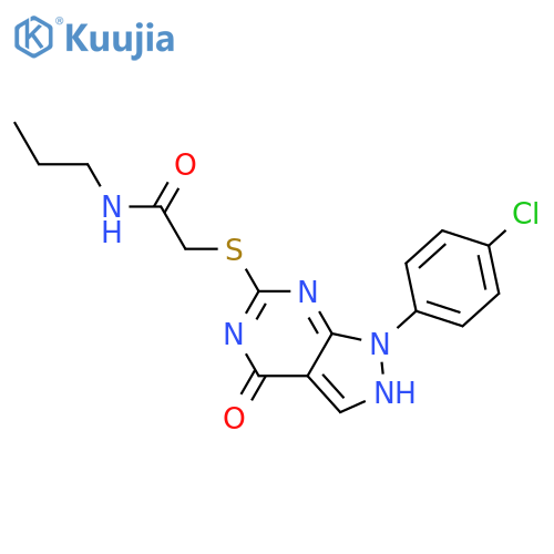 2-{1-(4-chlorophenyl)-4-oxo-1H,4H,5H-pyrazolo3,4-dpyrimidin-6-ylsulfanyl}-N-propylacetamide structure