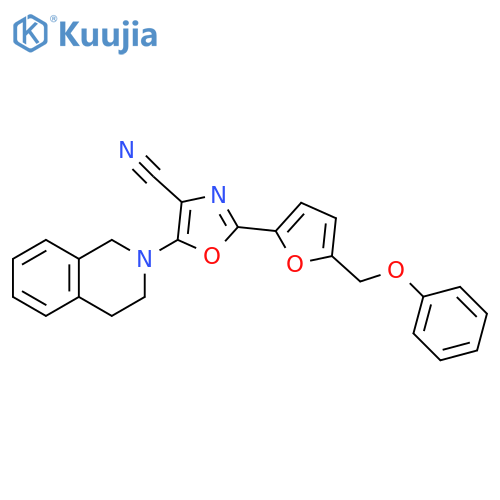 2-5-(phenoxymethyl)furan-2-yl-5-(1,2,3,4-tetrahydroisoquinolin-2-yl)-1,3-oxazole-4-carbonitrile structure