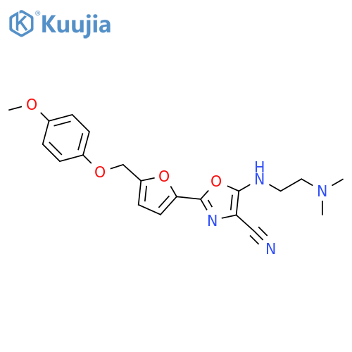 5-{2-(dimethylamino)ethylamino}-2-{5-(4-methoxyphenoxy)methylfuran-2-yl}-1,3-oxazole-4-carbonitrile structure