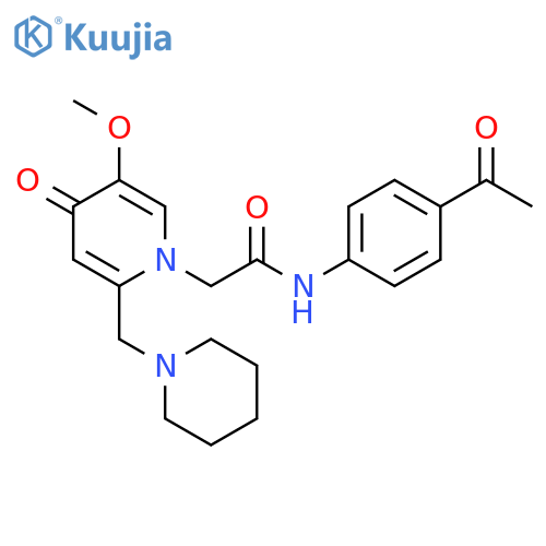N-(4-acetylphenyl)-2-{5-methoxy-4-oxo-2-(piperidin-1-yl)methyl-1,4-dihydropyridin-1-yl}acetamide structure