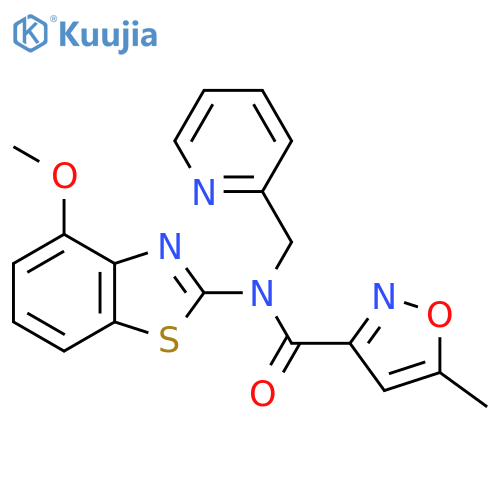 N-(4-methoxy-1,3-benzothiazol-2-yl)-5-methyl-N-(pyridin-2-yl)methyl-1,2-oxazole-3-carboxamide structure