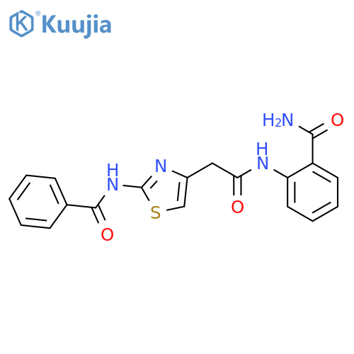 2-2-(2-benzamido-1,3-thiazol-4-yl)acetamidobenzamide structure