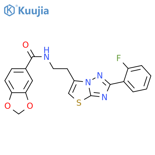 N-{2-2-(2-fluorophenyl)-1,2,4triazolo3,2-b1,3thiazol-6-ylethyl}-2H-1,3-benzodioxole-5-carboxamide structure
