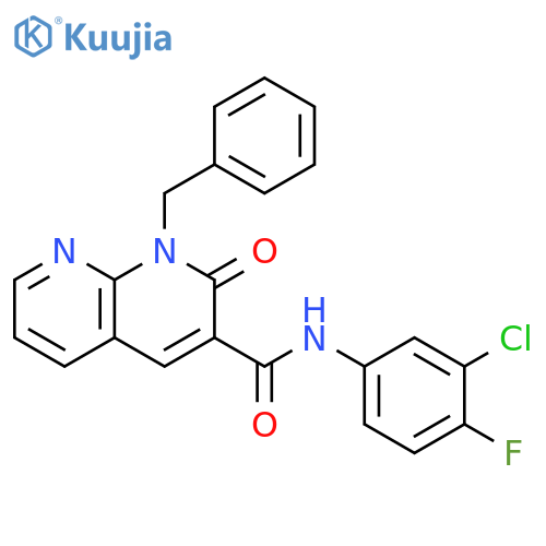 1-benzyl-N-(3-chloro-4-fluorophenyl)-2-oxo-1,8-naphthyridine-3-carboxamide structure