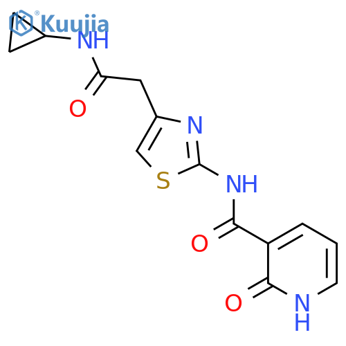 N-{4-(cyclopropylcarbamoyl)methyl-1,3-thiazol-2-yl}-2-oxo-1,2-dihydropyridine-3-carboxamide structure