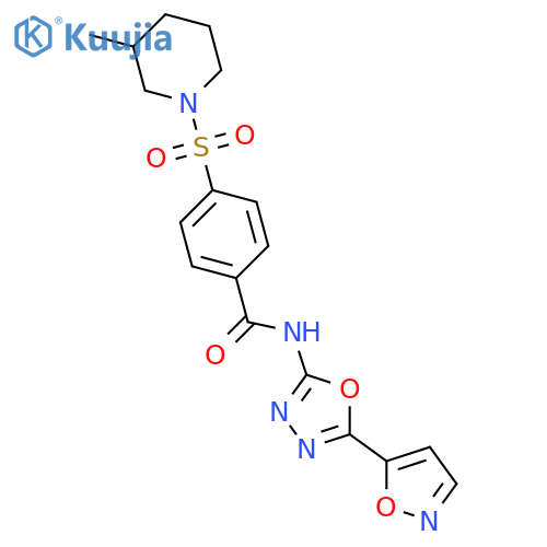 4-(3-methylpiperidin-1-yl)sulfonyl-N-5-(1,2-oxazol-5-yl)-1,3,4-oxadiazol-2-ylbenzamide structure