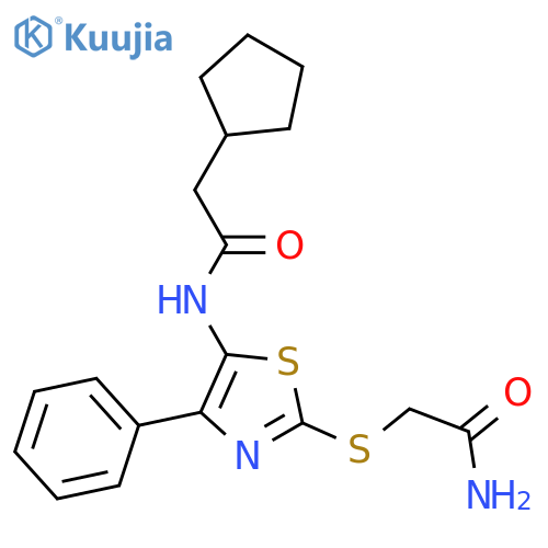 2-{5-(2-cyclopentylacetamido)-4-phenyl-1,3-thiazol-2-ylsulfanyl}acetamide structure