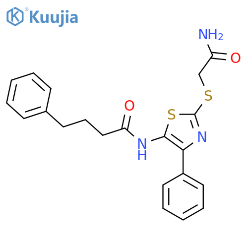 N-{2-(carbamoylmethyl)sulfanyl-4-phenyl-1,3-thiazol-5-yl}-4-phenylbutanamide structure