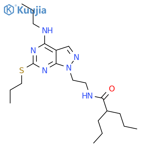 2-propyl-N-{2-4-(propylamino)-6-(propylsulfanyl)-1H-pyrazolo3,4-dpyrimidin-1-ylethyl}pentanamide structure