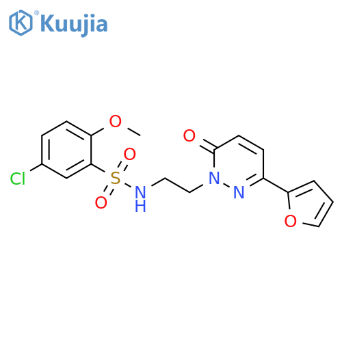 5-chloro-N-{2-3-(furan-2-yl)-6-oxo-1,6-dihydropyridazin-1-ylethyl}-2-methoxybenzene-1-sulfonamide structure