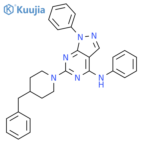 6-(4-benzylpiperidin-1-yl)-N,1-diphenyl-1H-pyrazolo3,4-dpyrimidin-4-amine structure