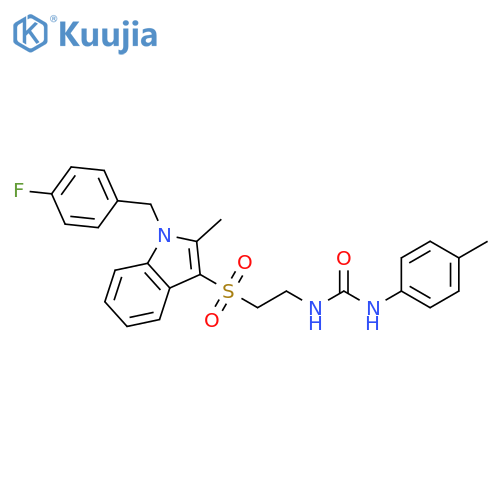 3-2-({1-(4-fluorophenyl)methyl-2-methyl-1H-indol-3-yl}sulfonyl)ethyl-1-(4-methylphenyl)urea structure