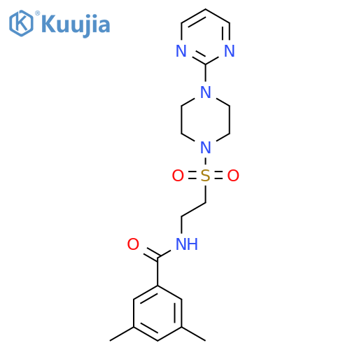 3,5-dimethyl-N-(2-{4-(pyrimidin-2-yl)piperazin-1-ylsulfonyl}ethyl)benzamide structure