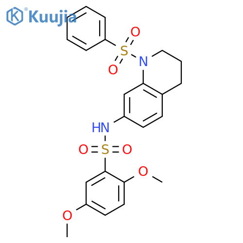 N-1-(benzenesulfonyl)-1,2,3,4-tetrahydroquinolin-7-yl-2,5-dimethoxybenzene-1-sulfonamide structure