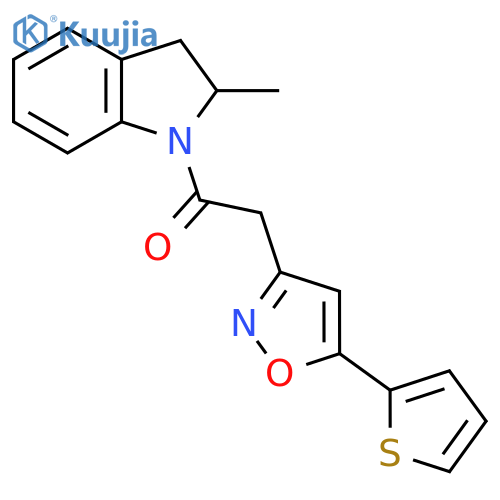 1-(2-methyl-2,3-dihydro-1H-indol-1-yl)-2-5-(thiophen-2-yl)-1,2-oxazol-3-ylethan-1-one structure