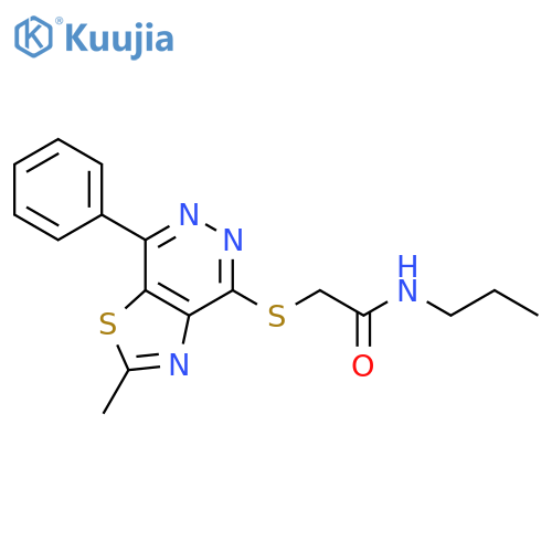 2-({2-methyl-7-phenyl-1,3thiazolo4,5-dpyridazin-4-yl}sulfanyl)-N-propylacetamide structure