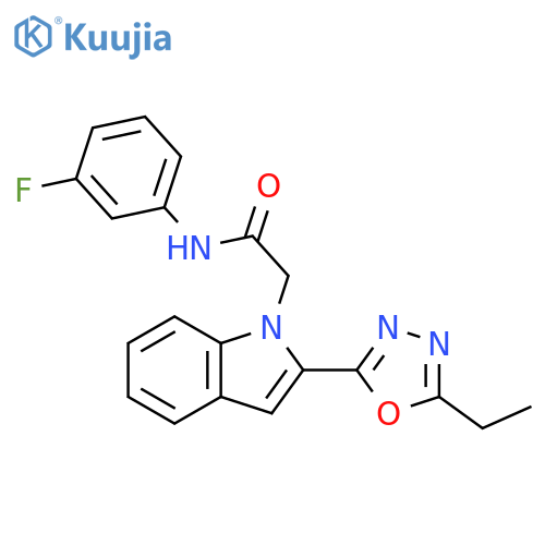 2-2-(5-ethyl-1,3,4-oxadiazol-2-yl)-1H-indol-1-yl-N-(3-fluorophenyl)acetamide structure